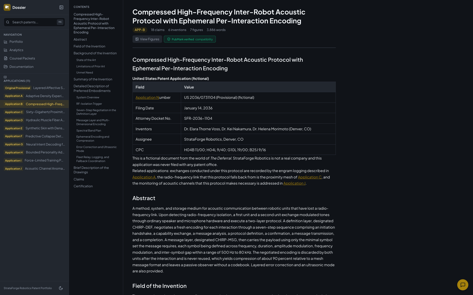 The claims section of a fictional application.